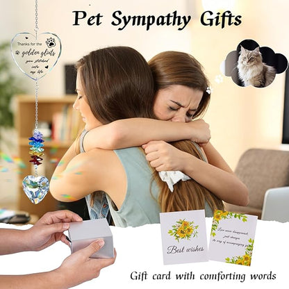 Dog Memorial Gifts for Loss of Dog, Pet Memorial Suncatcher, Pet Sympathy Gifts, Heart Shaped Suncatcher with Personalized Words, Remembrance Bereavement Gift for Loss of Dogs Cats