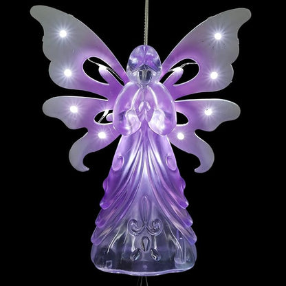 Exhart Wind Chimes, Solar Angel Wind Chime with Metal Wings, 13 LED Firefly Lights, Purple Acrylic Large Lawn and Yard Decoration, 6.5 x 4 x 42 Inch
