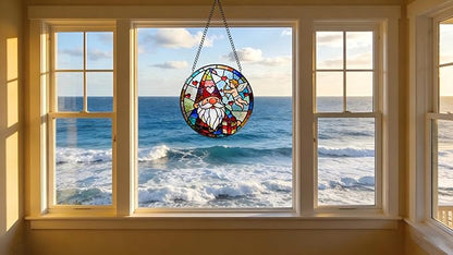 Funoasis Stained Glass Window Hanging Suncatcher - 6.3 Inches Cupid's Arrow of Love and Gnome Ornaments Sun Catcher Home Decor Valentine's Day Gift