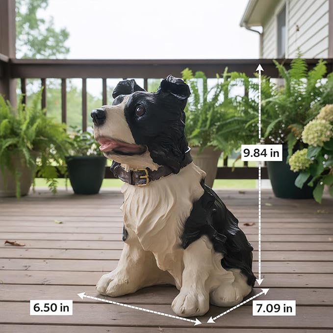 Tuxedo Border Collie Statues Outdoor Decorative, Dog Memorial Statue for Yard Lawn Patio Porch, Garden Pet Grave Marker Figures,