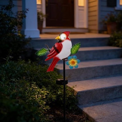 Rngmsi Garden Solar Lights Dynamic Eyes, Cardinal Bird Solar Garden Lights Stake Outdoor Decorations, LED Lighting Cardinal Decor Gifts for Patio Yard Pathway Lawn Ornaments
