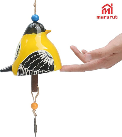 Bird Song Bell Wind Chime, Ceramic Cardinal Fashion Hanging Windchimes for Rustic Music Garden Backyard Church Decoration Porch Outside Outdoor Festival Memorial Gift Witness Friendship (Yellow)