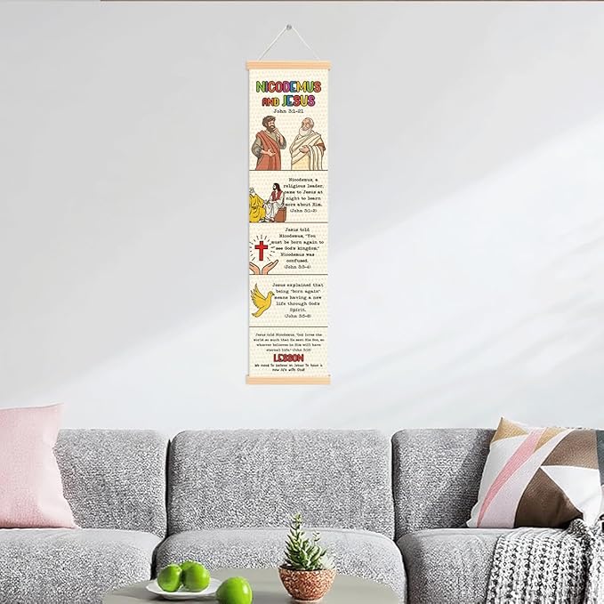 Religious Poster, Nicodemus and Jesus Poster, Bible Story Canvas Banner, Church Decoration for Wall, Church Activity Kids, Family Hanging of Scripture and Words Decorations 12