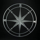 Zeckos Weathered Silver Finish Metal Nautical Compass Rose Wall Décor Hanging - Large 26 Inch Diameter Maritime Art Piece for Timeless Coastal Charm - Easy To Hang