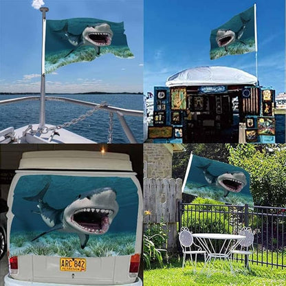 Swono Great White Shark Flag - 3x5 Ft Underwater Coral Ocean Fish Flag for Outdoor, Indoor, Office, Workplace, Home, Garden, Business