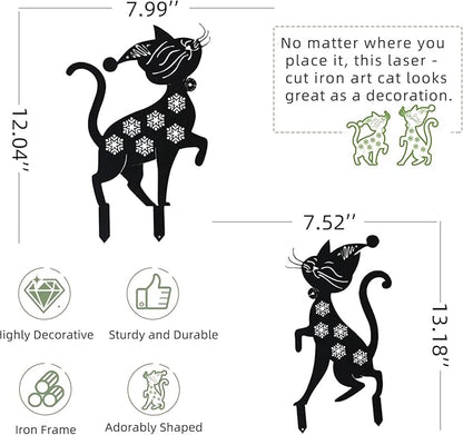 Metal Funny Cat Garden Decor for Outside (2 Pack), 14" Yard Art Stakes,Unique Gift for Kitty Lovers, Outdoor Lawn Statues and Weather Resistant Yard Art