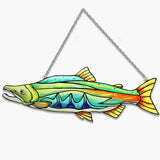 Stained Glass Suncatchers for Windows, Salmon Hanging Sun Catchers Indoor Window, Theme Birthday Gifts for Fishing Lovers
