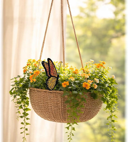 Monarch Butterfly Stained Glass Plant Pot Suncatcher - Handmade Real Glass Flower Pot Ornament for Planters - Indoor Outdoor Garden Décor - Gift for Women, Mom & Butterfly Lovers