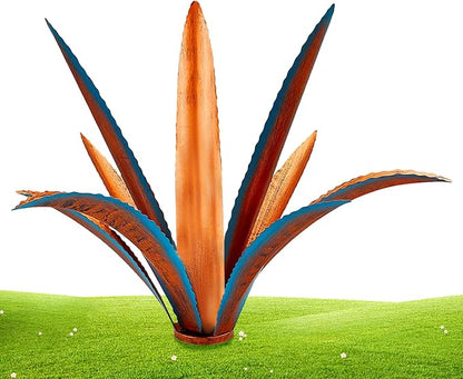 NIDONE Metal Yard Art, 9 Leaves Metal Agave Yard Art Tequila Rustic Garden Sculpture Statue for Garden Lawn Ornaments (Blue)