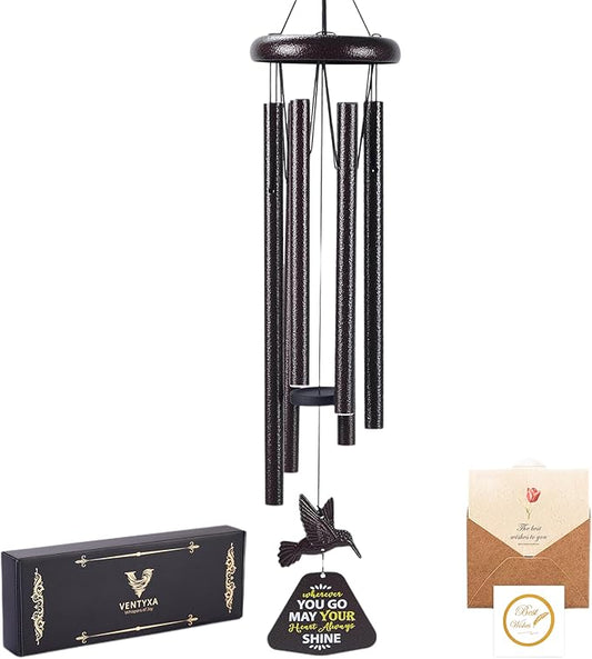 Wind Chimes for Outside – Memorial Wind Chimes 32" for Loss of Loved One with Hummingbird Spinner, Bereavement & Sympathy Gift, Soothing Tones, Bronze Finish