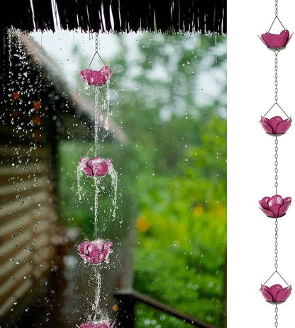Gutter Chain, Rain Chain for Gutter, Downspout Decorative Metal Rain Catcher Diverter with Hook for Outside Windowsill Garden Patio Courtyard (Purple)