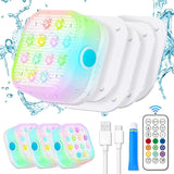 VIDOME Rechargeable Pool Lights, Pool Lights with Remote, IP68 Full Waterproof Submersible Led Lights Built-in Magnet 16 Color Changing Floating Lights for Bathtubs, Ponds, Party Decor (4 Set)