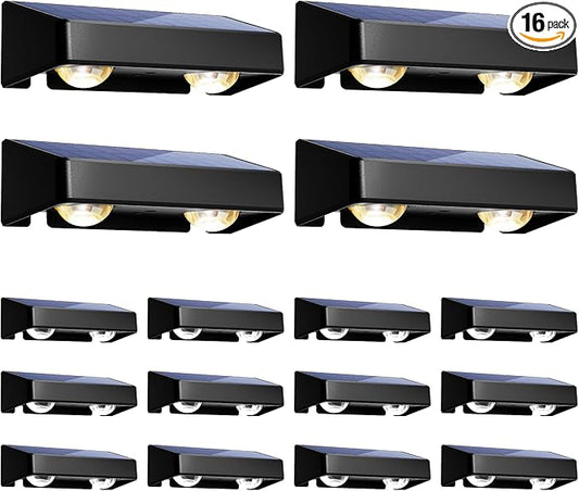 SOLPEX Solar Fence Lights Outdoor, 9 Fixed Colors ＆ Color Changing Fence Solar Lights Outdoor Waterproof IP65, LED Deck Lighting for Backyard Wall Step Patio Railing Pool Porch (16 Pack)