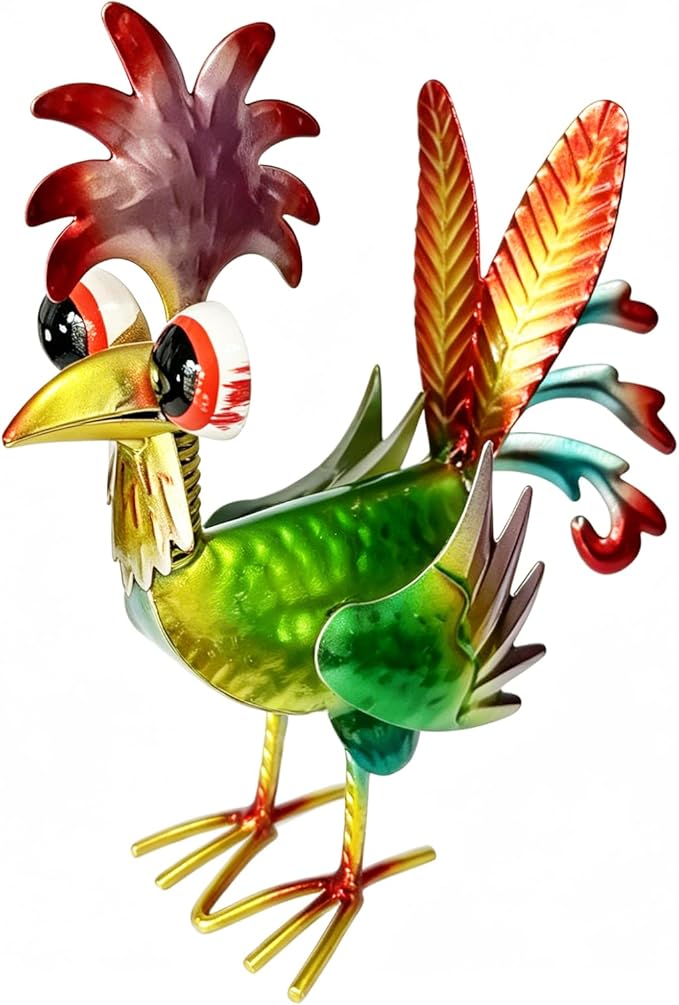 7.9" Garden Rooster Statues Sculpture, Metal Rooster Statues, Outdoor Animal Statue, Chicken Ornaments Yard Art for Backyard Patio Lawn Decorations (Rooster Colorful)
