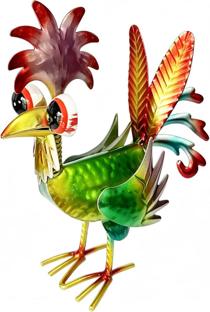 7.9" Garden Rooster Statues Sculpture, Metal Rooster Statues, Outdoor Animal Statue, Chicken Ornaments Yard Art for Backyard Patio Lawn Decorations (Rooster Colorful)