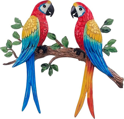 Limygus Metal Tropical Two Parrot Wall Art, Colorful Macaw Birds on Branch, Indoor Outdoor Garden Decor, Hand-Painted Hanging Decoration for Patio, Fence, Living Room, Bedroom, Balcony