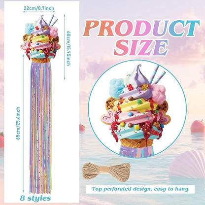 Affrolling 8 Pcs Ice Cream Party Decorations Summer Ice Cream Birthday Party Hanging Decoration with Tassels for Summer Baby Shower Wedding Backdrop Decor Supplies 3.3 ft Outdoor Banner Sign Decor