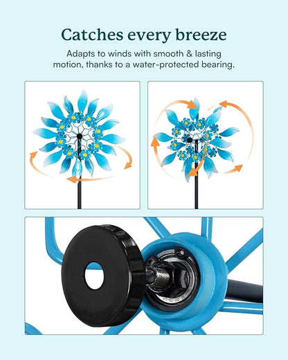 Wind Spinners Outdoor, Large Metal Garden Wind Spinners with Stake, Kinetic Windmill for Yard, Lawn, Patio, Backyard, Gift Ideas for Garden Lovers (15'' W x 71'' H)