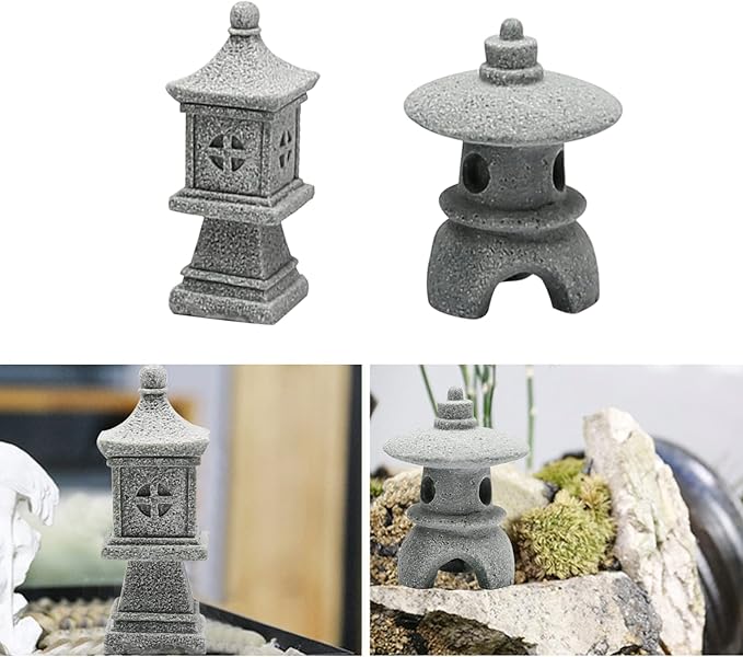 Saihisday 3PCS Mini Pagoda Garden Statue, Miniature Japanese Style Pagoda Lantern, Outdoor Fairy Garden Decor for Micro Landscape Yard Aquarium Bonsai Zen Garden Decoration