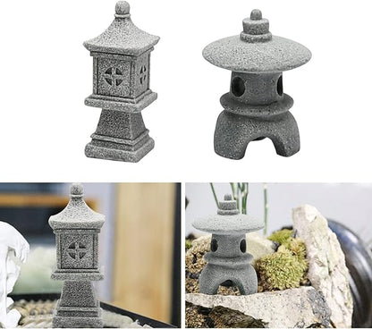 Saihisday 3PCS Mini Pagoda Garden Statue, Miniature Japanese Style Pagoda Lantern, Outdoor Fairy Garden Decor for Micro Landscape Yard Aquarium Bonsai Zen Garden Decoration