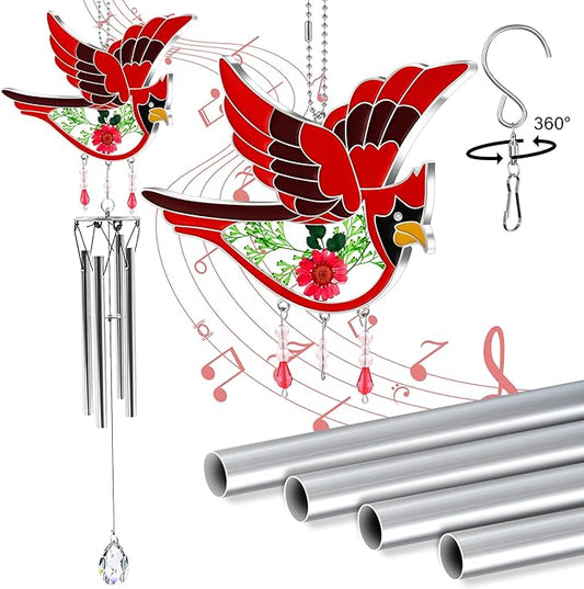 KY&BOSAM Cardinal Wind Chime for Outside Stained Glass Sympathy Wind Chimes Memorial Wind Chime for Loss of Loved One Mother Father Condolence Remembrance,Sympathy Gift Home Outdoor Garden Patio Decor