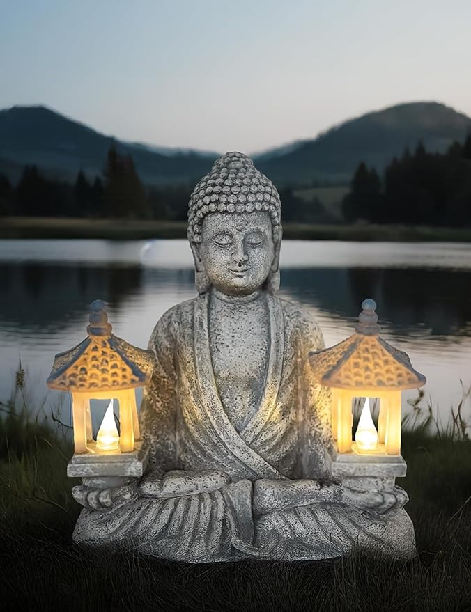 Buddha Statue for Home and Outdoor Decor Solar Powered Flickering LED,Garden Light,Courtyard Zen Meditation Spiritual Room Decor- Buddha Decor Outdoor-Ideas Gifts for Women, Mom