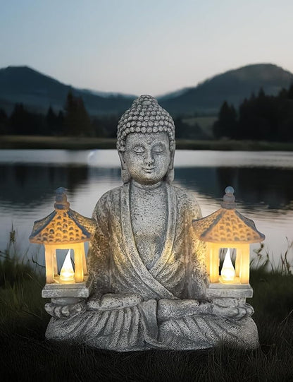 Buddha Statue for Home and Outdoor Decor Solar Powered Flickering LED,Garden Light,Courtyard Zen Meditation Spiritual Room Decor- Buddha Decor Outdoor-Ideas Gifts for Women, Mom