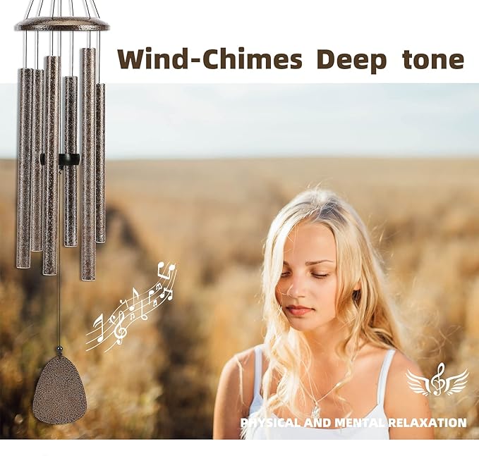 FSVGYY Wind-Chimes-Outdoor-Deep-Tone, Large Soothing Melodic Tones Windchimes, Wind Chimes for Outside, Memorial Wind Chime Best Gift for Mom Women Grandma Neighbors(32" Brown Coated Aluminum)
