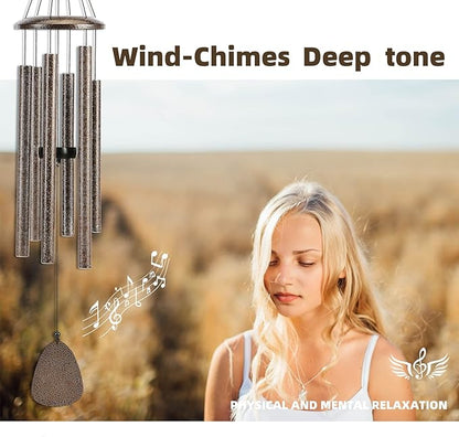 FSVGYY Wind-Chimes-Outdoor-Deep-Tone, Large Soothing Melodic Tones Windchimes, Wind Chimes for Outside, Memorial Wind Chime Best Gift for Mom Women Grandma Neighbors(32" Brown Coated Aluminum)