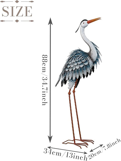 TERESA'S COLLECTIONS Garden Decor Blue Heron Sculptures & Statues Decor, 33.8 Inch Coastal Metal Cranes Decoy for Outdoor Outside Yard Art Patio Pond Pool Lawn Decorations,Housewarming Gift