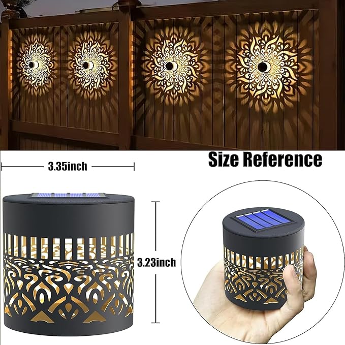 Decorative Solar Mandala Lights Outdoor Waterproof LED Metal Solar Powered Wall Fence Lights for Garden Yard Deck Step Patio Pool Lawn Back Yard Exterior Wall Decorative Lighting(#C,2PCS)