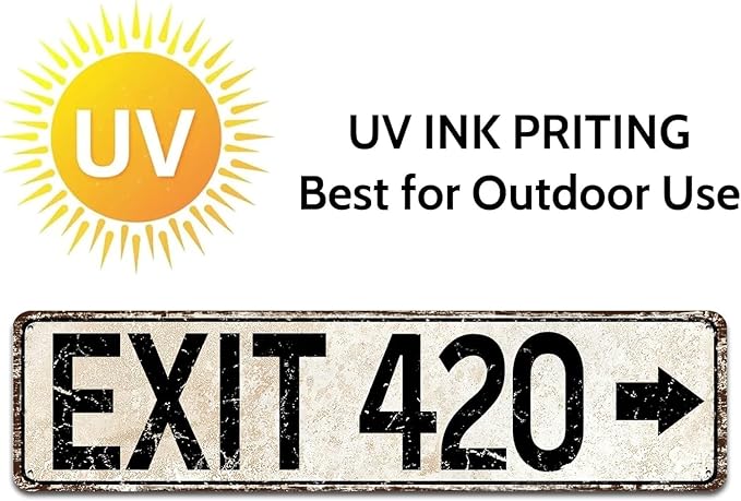 Vintage Metal Tin Sign for Trippy Room Decor, Retro Exit 420 Street Signs Cool Grunge Accessories and Outdoor Decorations 4x16 Inch