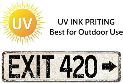 Vintage Metal Tin Sign for Trippy Room Decor, Retro Exit 420 Street Signs Cool Grunge Accessories and Outdoor Decorations 4x16 Inch