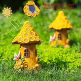 Fairy Garden Statues,Fairy Garden House with Solar Powerd Night Light,Yard Decorations Outdoor Fairy Garden Accessories Decor for Outside (Flower-Mushroom)