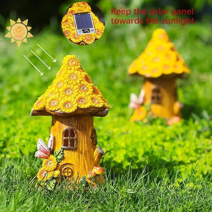 Fairy Garden Statues,Fairy Garden House with Solar Powerd Night Light,Yard Decorations Outdoor Fairy Garden Accessories Decor for Outside (Flower-Mushroom)