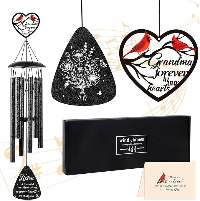Memorial Gifts for Loss of Grandma- 36'' Memorial Wind Chimes for Outside, Sympathy Bereavement Condolence Grief Remembrance Funeral Gifts for Loss of Grandma, with S Hook Greeting Card