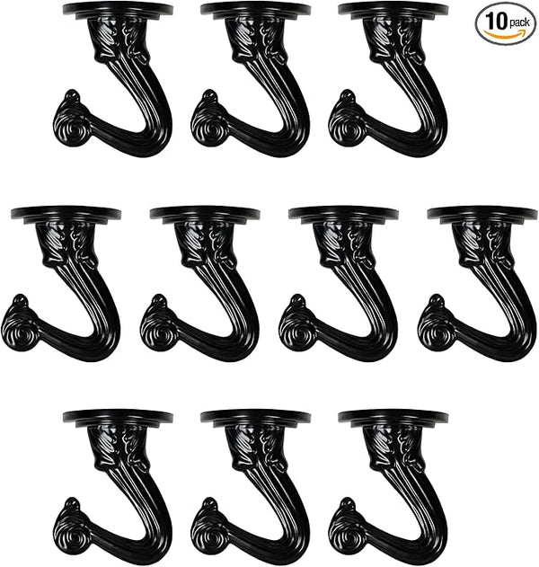 Aidoclip Ceiling Swag Hook Sets - Heavy Duty Hooks with Mounting Hardware for Hanging Plant, Ceiling or Extender Chains - Easy Install with Screws/Brackets (10 pcs - Black)