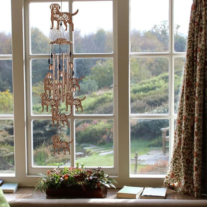 37" Dog Wind Chimes Outdoor Indoor Decor - with 4 Tubes 6 Bells 7 Dogs Wind Chime, Mobile Romantic Dog Wind Catcher, Dogs Windchimes for Home, Mom Gifts, Balcony, Tree, Festival, Garden Decoration