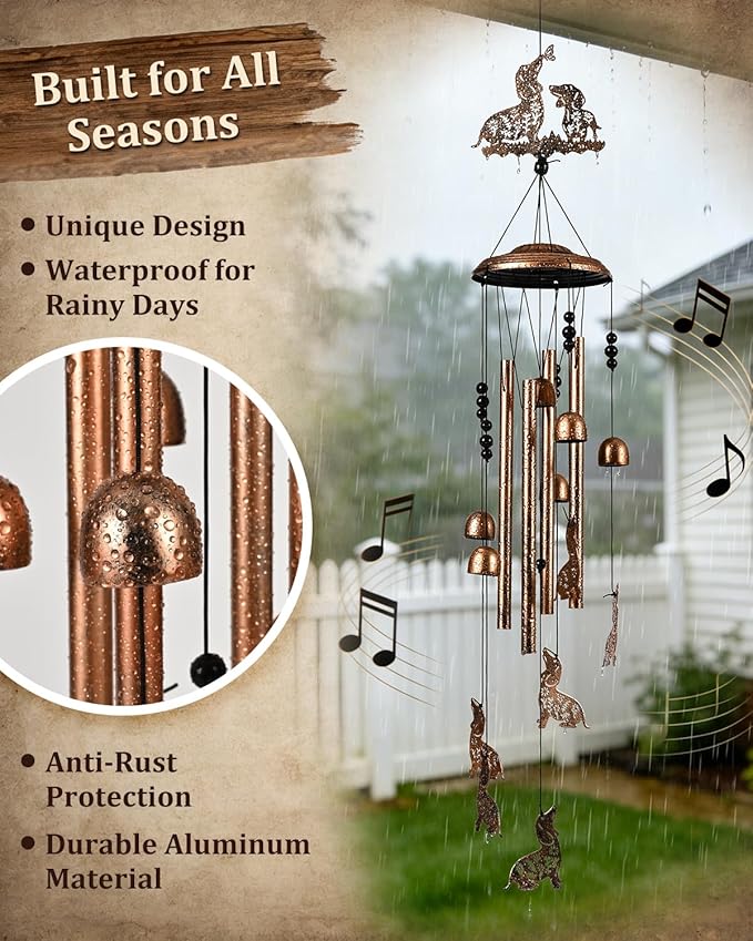 Dachshund Dog Wind Chimes Outdoor Decor Dachshund Dog Birthday Gifts for Women Mom Sister 34 Inch Aluminum Windchimes for Outside Porch, Garden, Yard Decoration