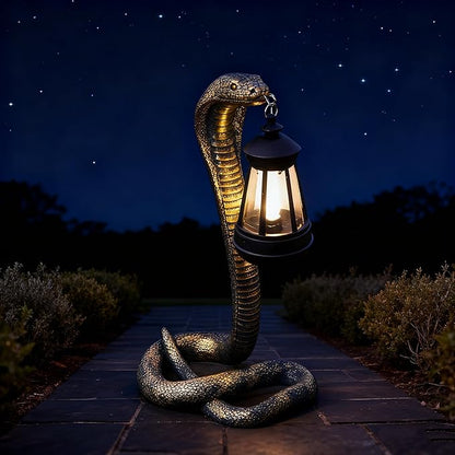 Solar Garden Outdoor Statues Snake with Solar Lights Outdoor Chrismtas Decorations - Lawn Decor Snake Statue for Patio, Balcony, Yard Ornament - Unique Housewarming Gifts (Brass Color)