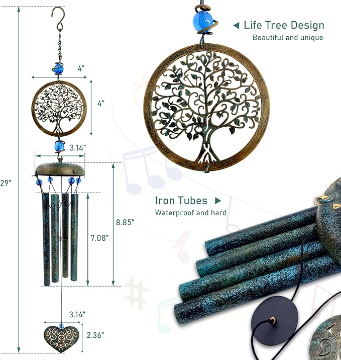 ASTARIN Wind Chimes Outside Unique Tree of Life Wind Chime All Metal Wind Chimes for Love One Gifts for Mom, Grandma, Daughter, Decoration for Home, Garden, Patio, Backyard(29”)