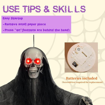 Halloween Decorations,3 Pack Halloween Hanging Skeleton Ghosts with Lighted Up Eyes,Scary Colourful Cloth Grim Reapers for Indoor,Outside Yard Lawn,Haunted House Prop,Party Supplies