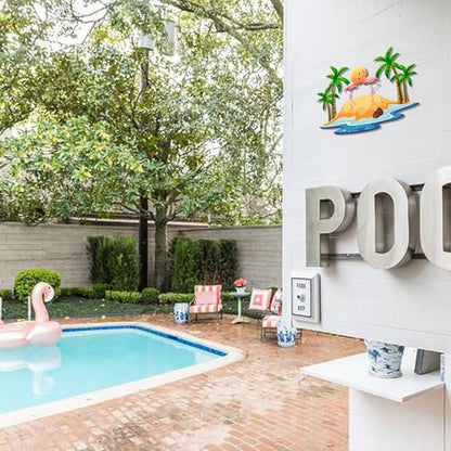 MeMate Flamingo Metal Sign, Personalized Name Outdoor Sign, Flamingo House Outdoor Decor for Porch Deck Backyard Patio Pool, 8 to 24 inches