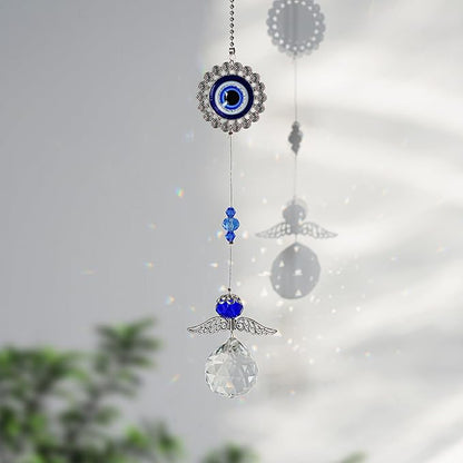 12.7inch Handmade Crystal Angel Suncatcher Hanging Ornament for Christmas Tree Turkish Blue Evil Eye Protection Pendant and Good Luck Charm Gift
