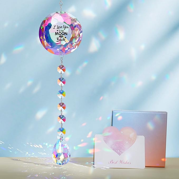 Sentimental Gifts, Gifts for Women Mom Wife Daughter Girlfriend Valentines Christmas Anniversary Birthday, I Love You to the Moon and Back -Sun catcher for Home Office Bedroom Living Room Garden Decor
