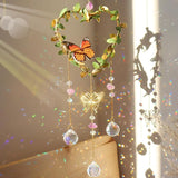 Heart Suncatchers Window Hanging, Colorful Crystal Suncatcher with Butterfly, Crystals Light Catcher with Prisms for Indoor Outdoor Home Garden Wedding Decor