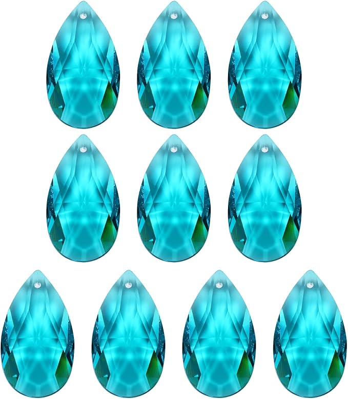 PATIKIL K9 Crystal Pendants Teardrop Beads, 10 Pack 38mm Chandelier Prisms Parts Hanging Beads DIY Lamp for Arts Crafts Decoration, Navy Blue