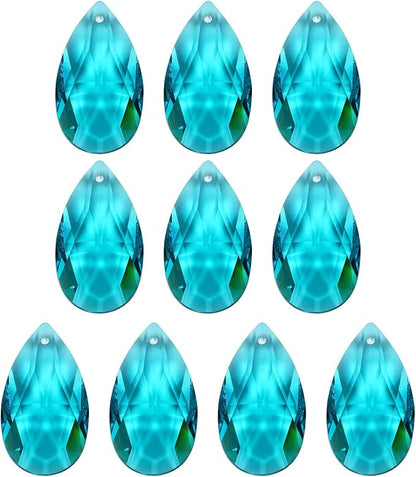 PATIKIL K9 Crystal Pendants Teardrop Beads, 10 Pack 38mm Chandelier Prisms Parts Hanging Beads DIY Lamp for Arts Crafts Decoration, Navy Blue