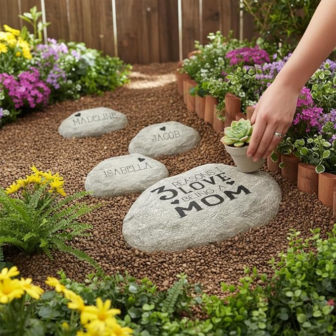 Personalization Universe Reasons Why Custom Garden Stones - Heart-Shaped, Durable Resin Outdoor Decor - Personalized Stepping Stones for Family Garden, Small 4" x 3.88"