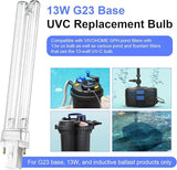 13W UVC Replacement Bulb for Pressurized Biological Pond Filter 1580 1840 2380 2630 GPH & 4-in-1 Pond Filter System Kits 950/1370 GPH, G23 Base UVC Light Bulb for Outdoor Ponds